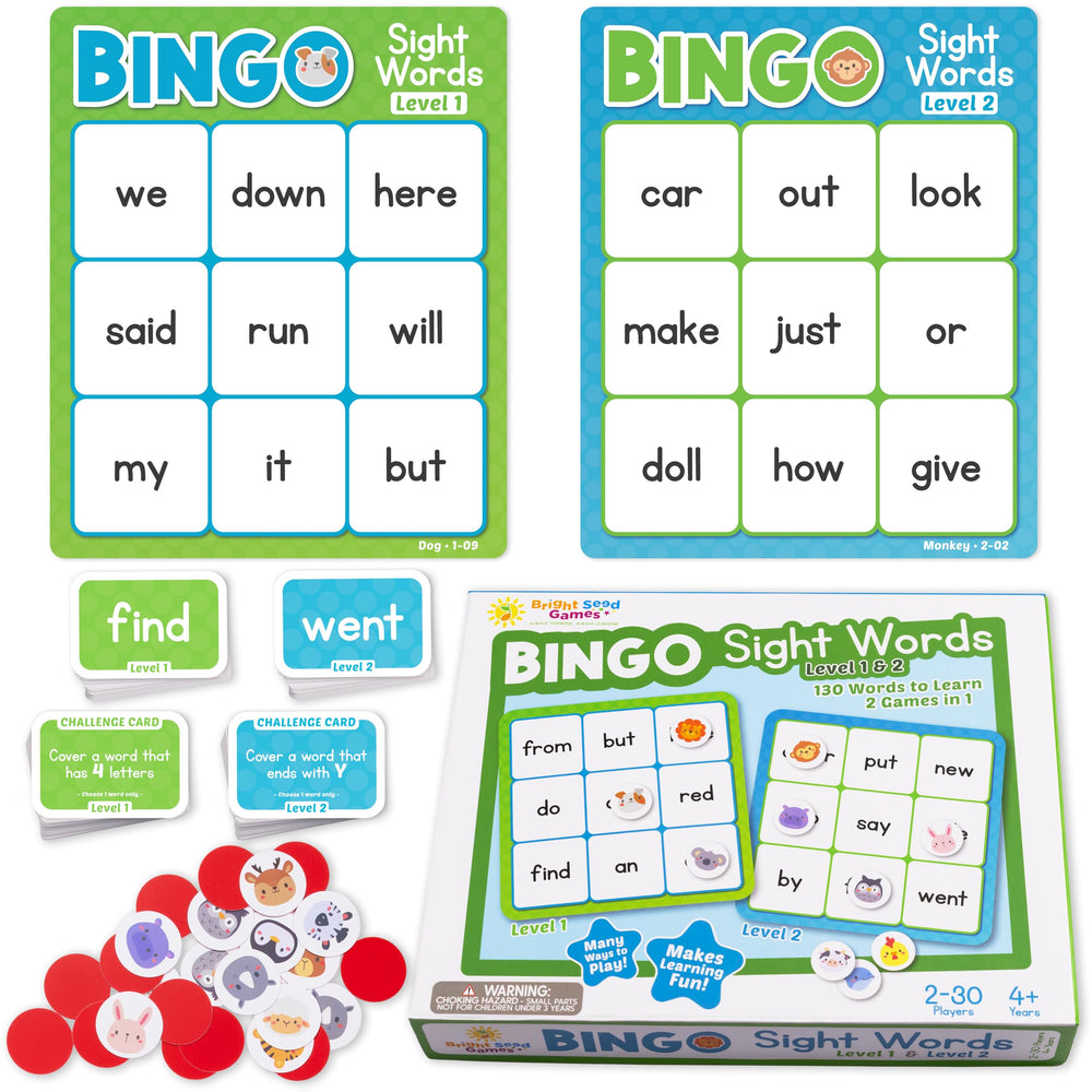 Bright Seed Games sight words bingo cards for engaging early reading