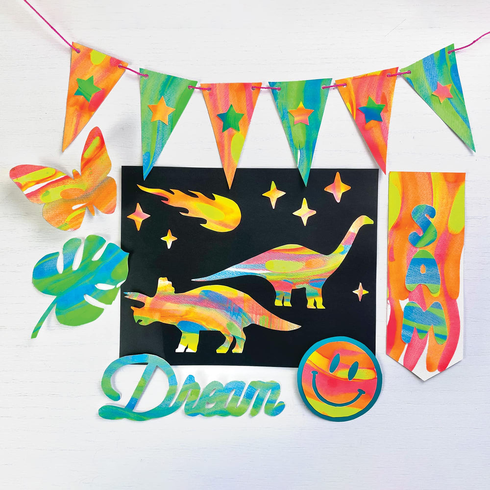 Bright Stripes iHeartArt punch-out sheets provide ready-to-use shapes for fast crafts