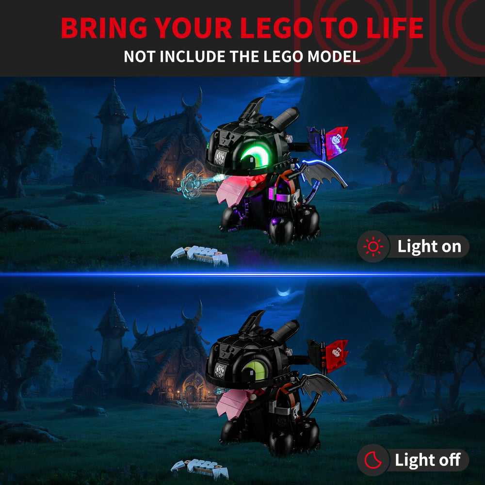 BRIKSMAX bright display enhances the Lego Toothless model's presence.