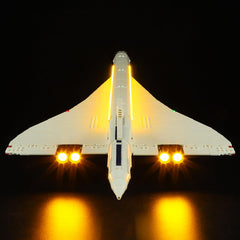 BRIKSMAX Concorde light kit front view brightens cockpit for lifelike display.