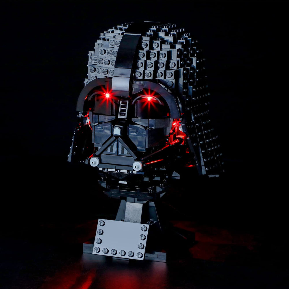 BRIKSMAX Darth Vader Helmet LED kit lights the front for dramatic display