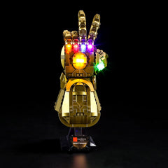 BRIKSMAX Infinity Gauntlet LED kit illuminates the Lego 76191 build for dramatic display