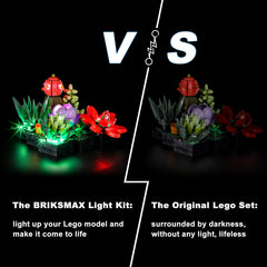 BRIKSMAX LED lighting kit for LEGO 10309 Succulents on desk display adds warmth