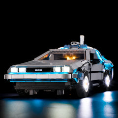BRIKSMAX Light for 10300 Back to the Future-lit display enhances night visibility.