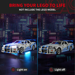 BRIKSMAX light kit highlights Lego details on the Nissan Skyline from the side