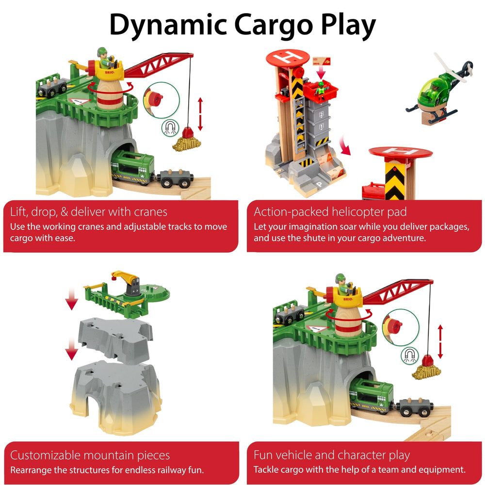 BRIO Cargo Mountain Set caves create tunnel adventures supporting spatial exploration