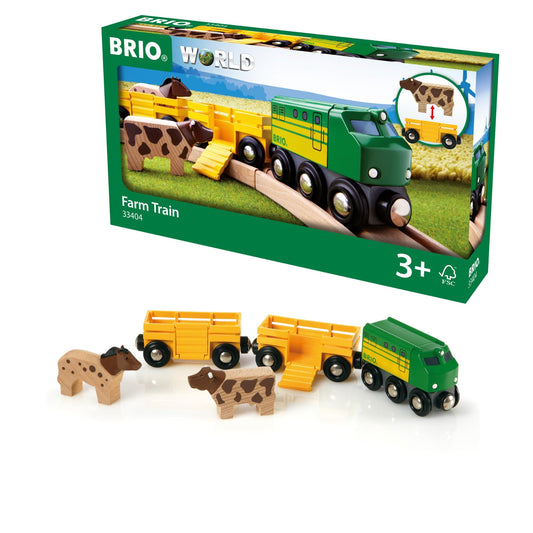 BRIO farm train engine ready for imaginative play on wooden tracks