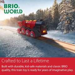 BRIO magnetic connections enable easy linking with other trains.