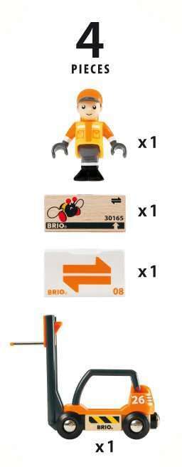BRIO World 33573 cargo piece enables loading and unloading scenarios for spatial awareness.
