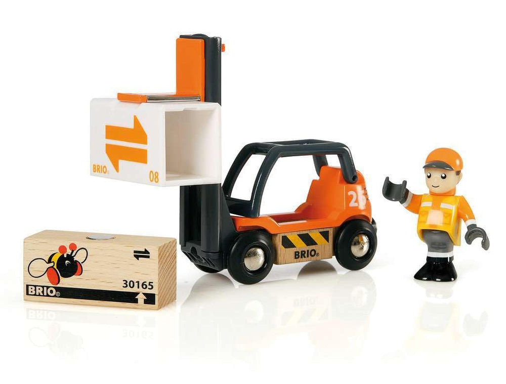 BRIO World 33573 fork lift in action promotes fine motor skills and imaginative play.