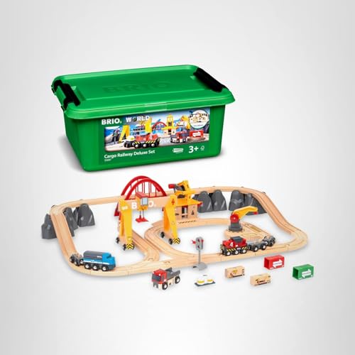 BRIO World Cargo Railway Deluxe kids exploring a sustainable wooden toy world.