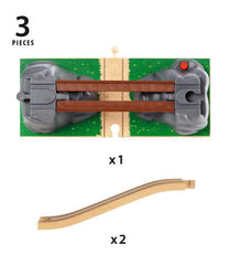 BRIO World Collapsing Bridge in action with trains on the track
