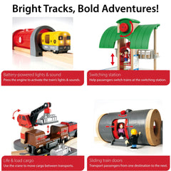 BRIO freight trains at port with cargo crate promote planning and sequencing
