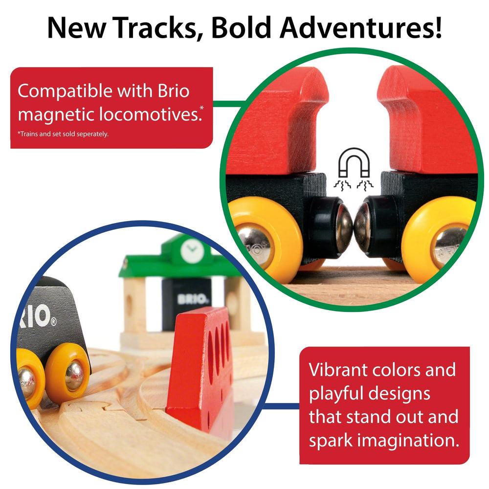 BRIO World Expansion Beginner magnetic connections enable quick, reliable train coupling