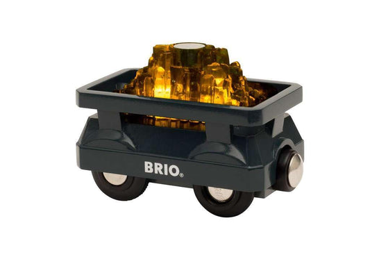 BRIO light up gold wagon with glowing load, wheels turning for magical play