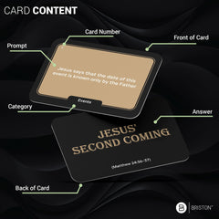 Briston Holy Trivia card close-up showing glossy laminated finish.