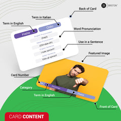 Briston Italian flash cards cover numbers for practical counting and budgeting practice.