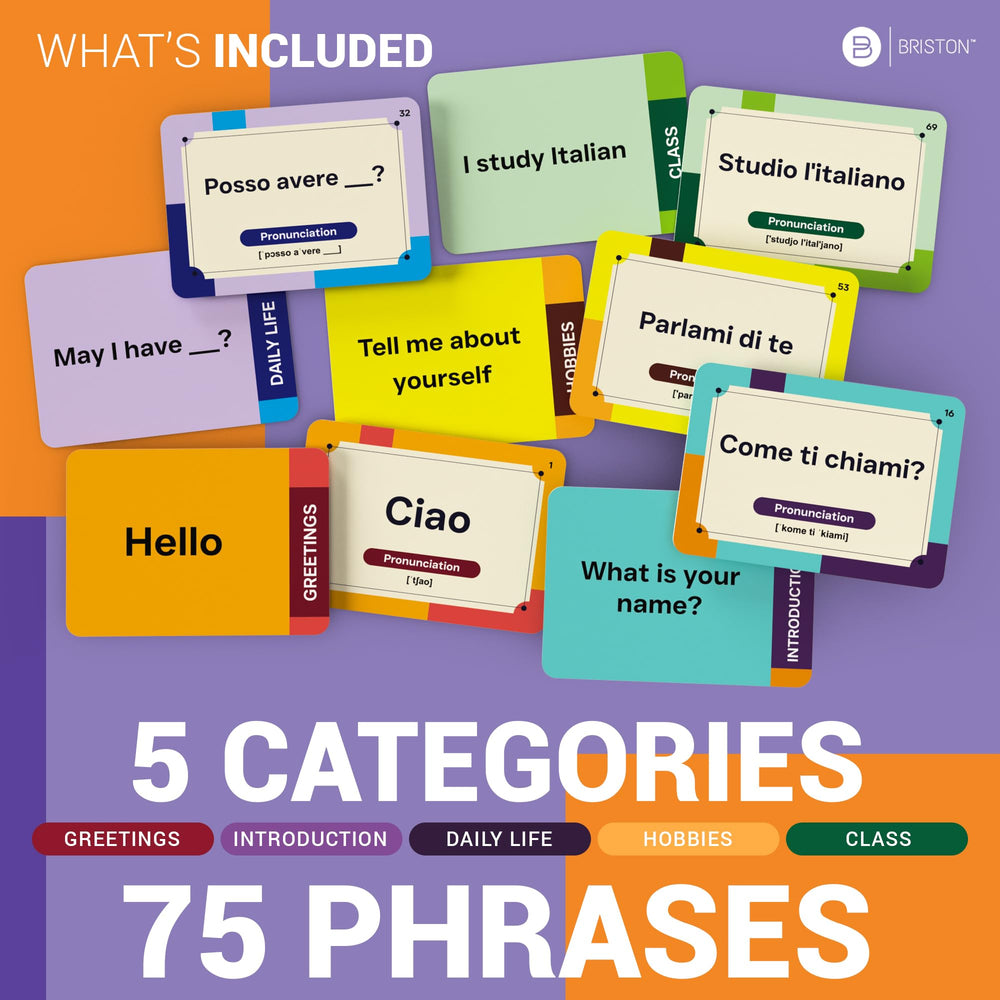 Briston Italian flash cards pocket design, lightweight set for on-the-go study.