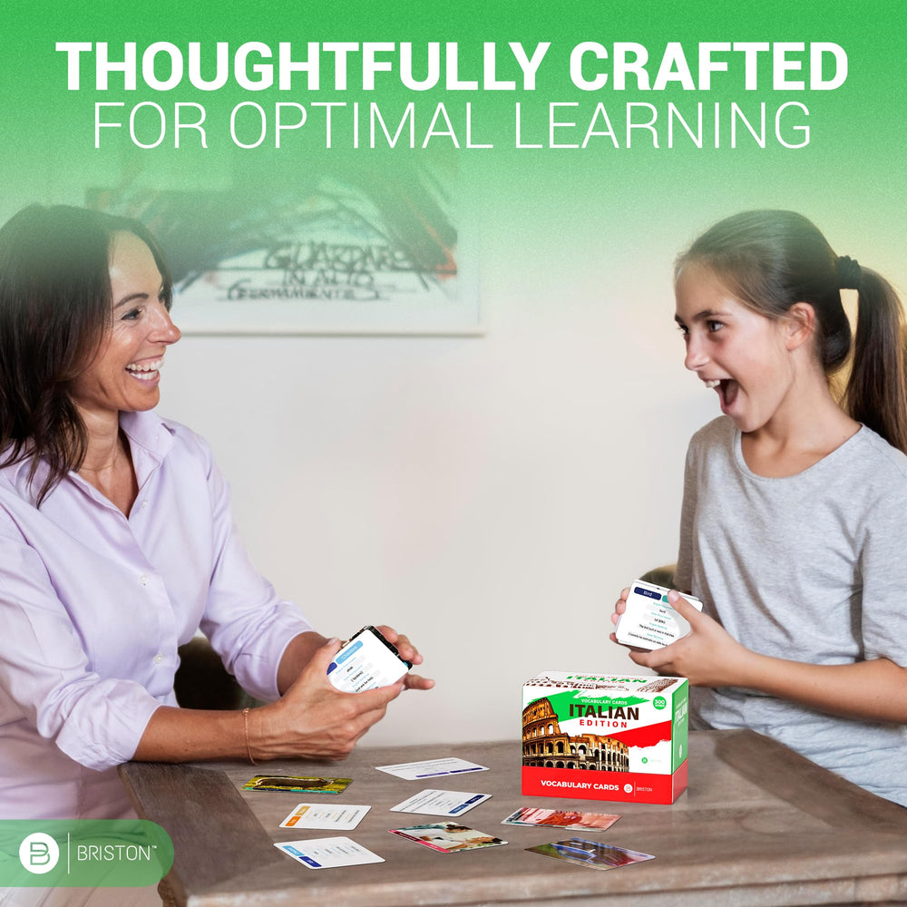 Briston Italian flash cards use premium 300gsm laminated stock for durability.