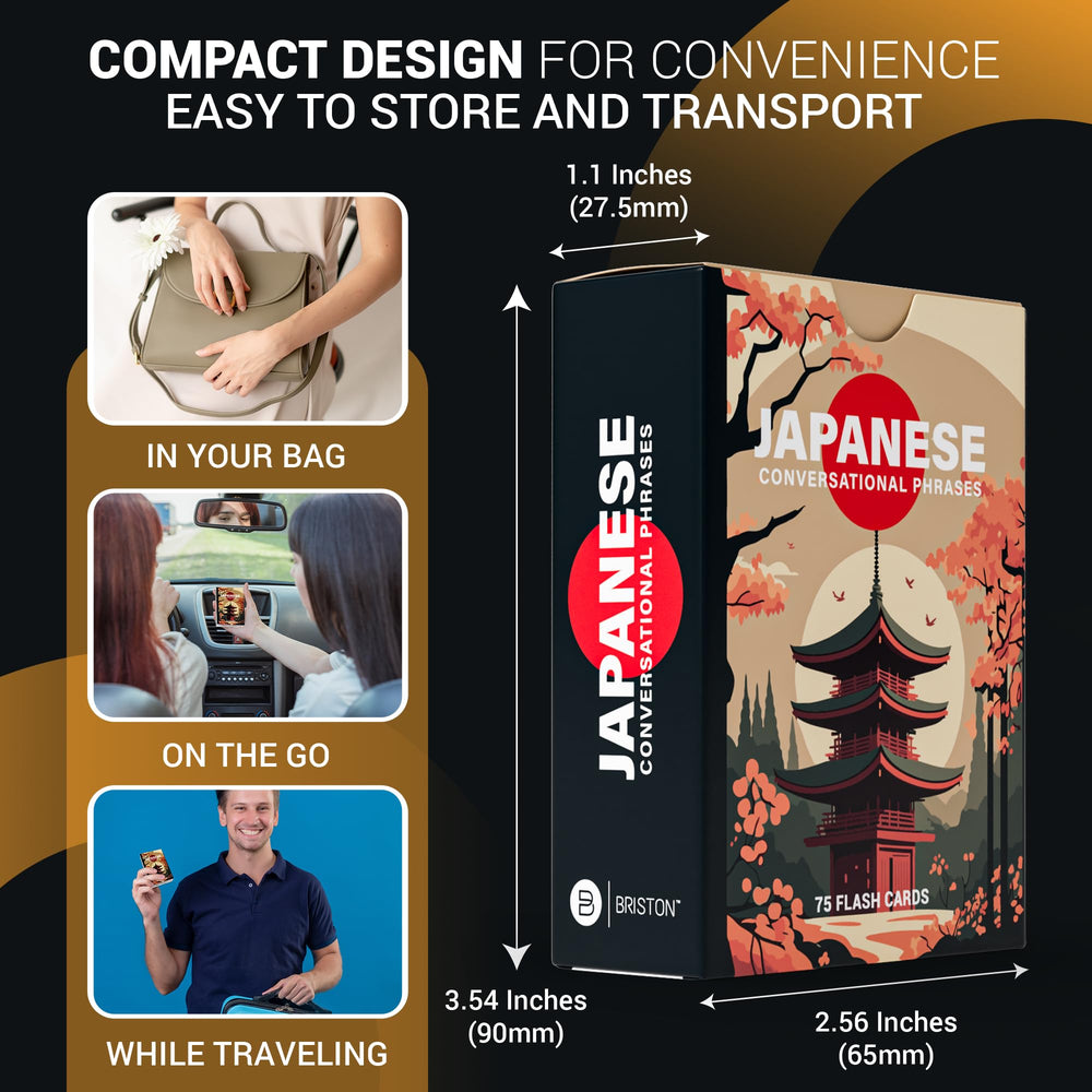 Briston Japanese phrase flash cards compact size—easy to tuck into bags for on-the-go learning.