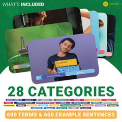 Briston Spanish flash cards classroom use with color-coded categories
