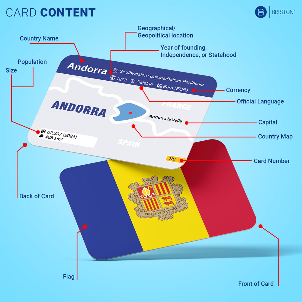 Briston US States card highlights flags and maps for easy memorization.