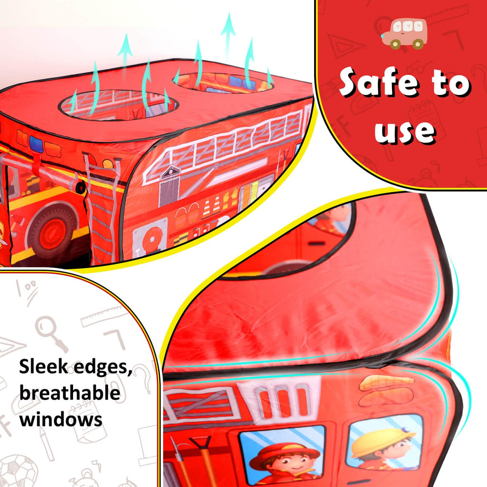 Britik Fire Truck Pop Up Tent usable indoors or outdoors for versatile fun.