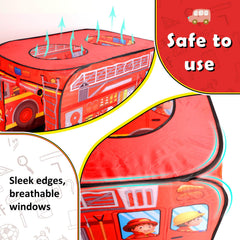 Britik Fire Truck Pop Up Tent usable indoors or outdoors for versatile fun.