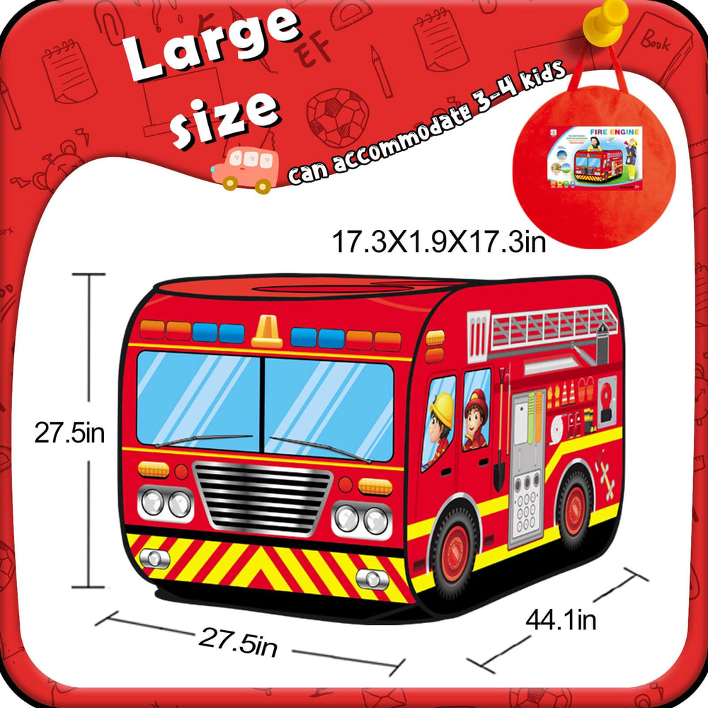 Britik Fire Truck Pop Up Tent with robust steel supports ensuring sturdy play.