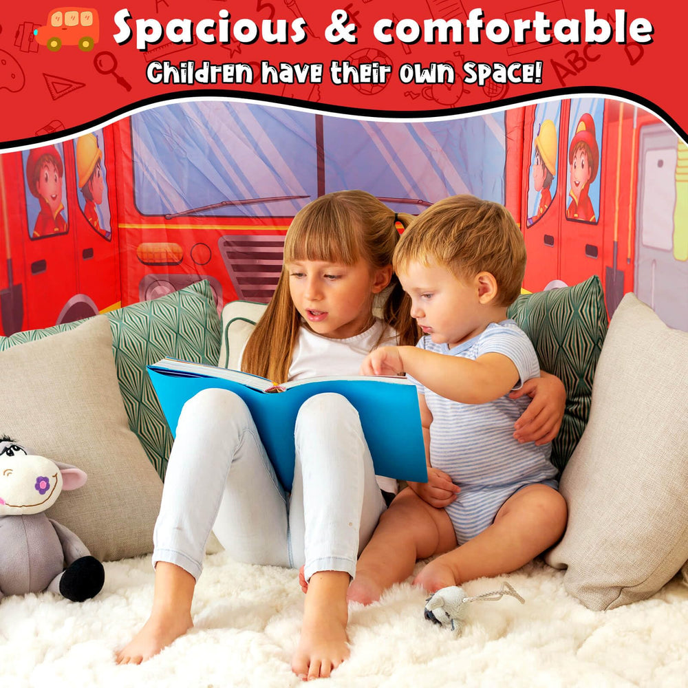 Britik Fire Truck Pop Up Tent offers a roomy play area for kids.