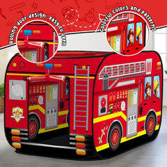 Britik Fire Truck Pop Up Tent top opening supports basket shooting games.