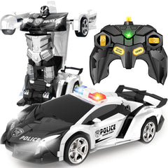 Britik Transform RC car front view with police livery and smooth handling.
