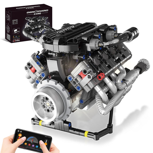 BrixVibe V8 Mini Engine Kit chrome engine detail for authentic display