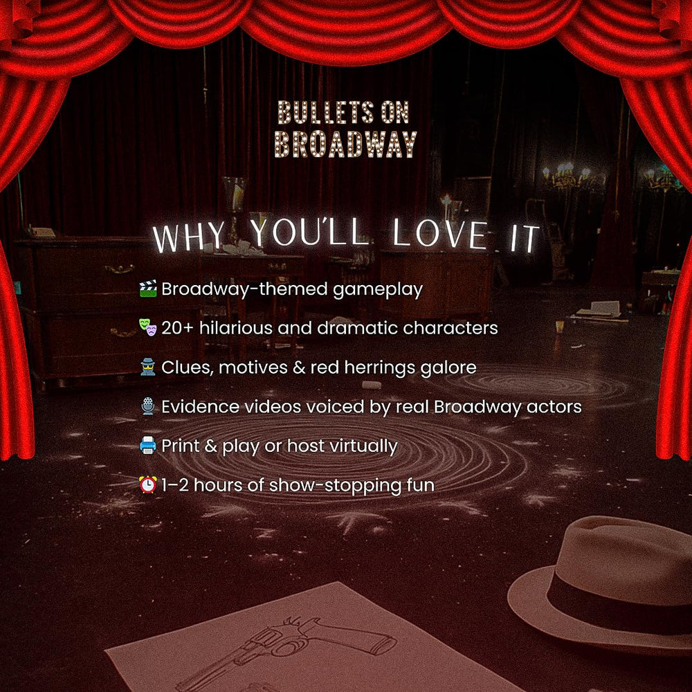 Broadway Murder Mysteries evidence files providing immersive clues with context