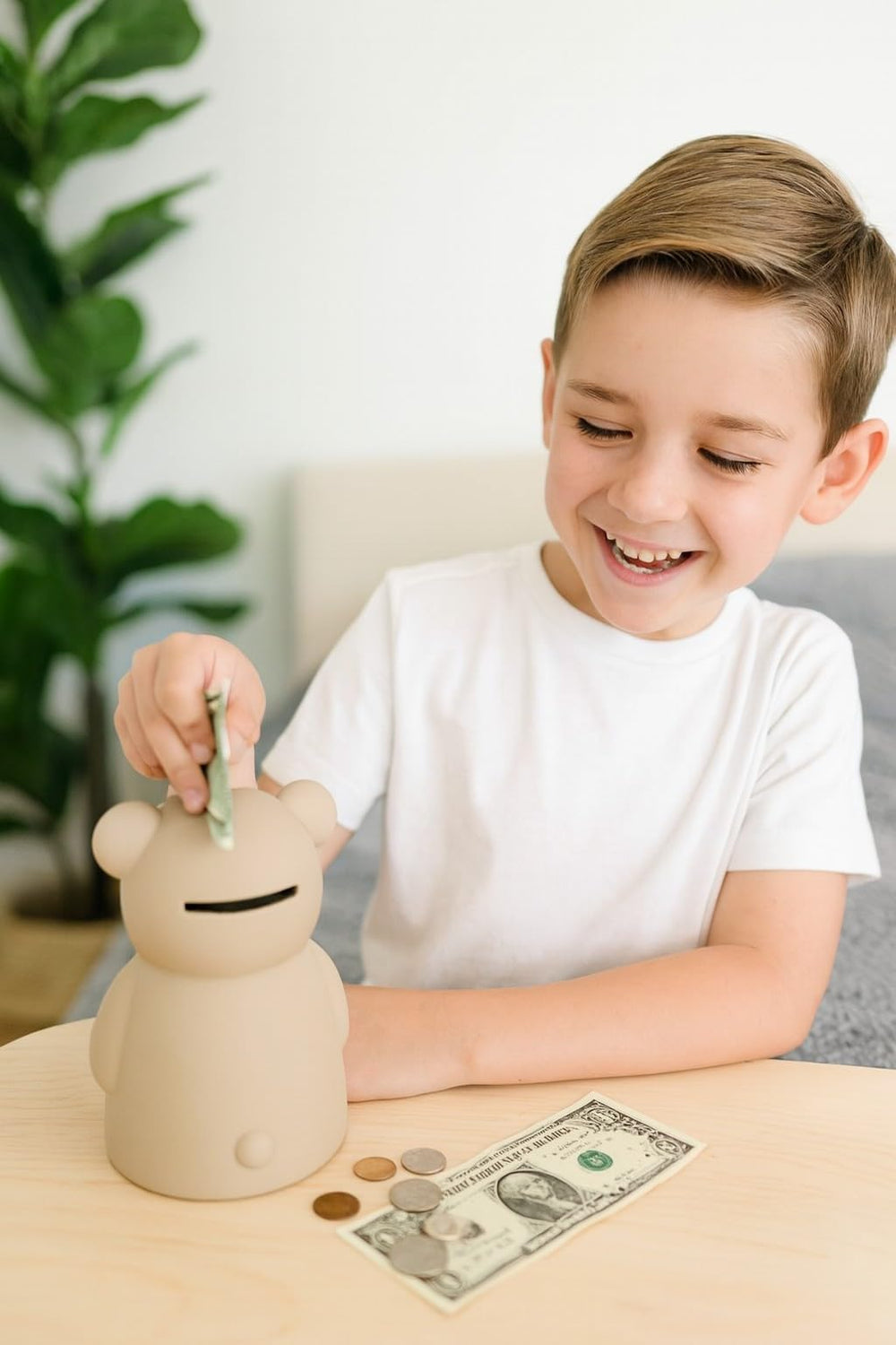 Brooklyn Neutral nursery decor piggy bank with neutral aesthetic for bedrooms.