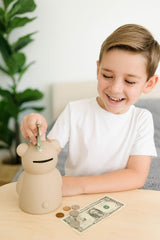 Brooklyn Neutral nursery decor piggy bank with neutral aesthetic for bedrooms.