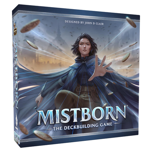 Brotherwise Mistborn deckbuilding game cover showcasing iconic heroes for epic battles.