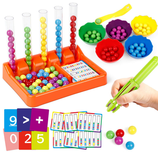Broytain color-sorting tubes and beads for early math and fine motor skills.