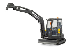 Bruder 02465 Volvo compact excavator undercarriage and blade provide stability on varied surfaces.