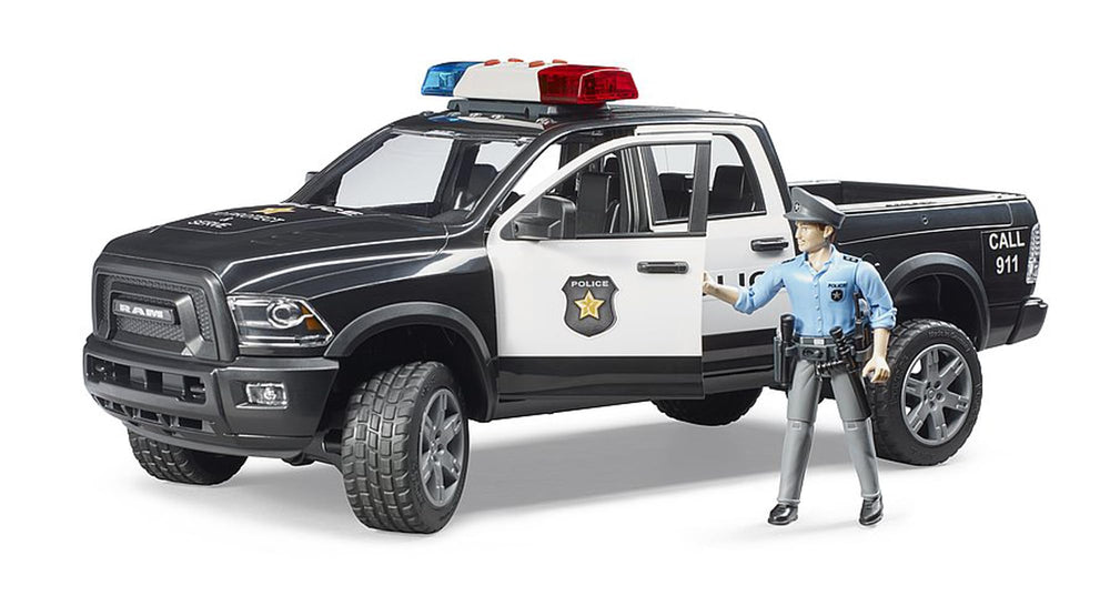 Bruder 02505 Ram 2500 Police Pickup four doors open for easy figure access