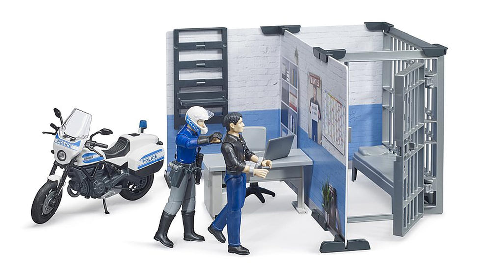 BRUDER bworld police station office area with desk for mission planning.