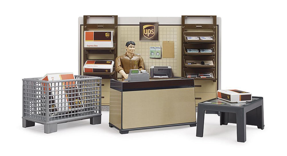 Bruder bworld UPS Store with counter and cash register for realistic play and organization.
