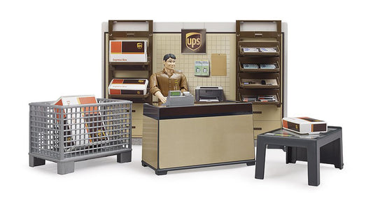Bruder bworld UPS Store with counter and cash register for realistic play and organization.