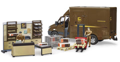 Bruder bworld UPS Store wall rack and shelf add realistic storage and display options.