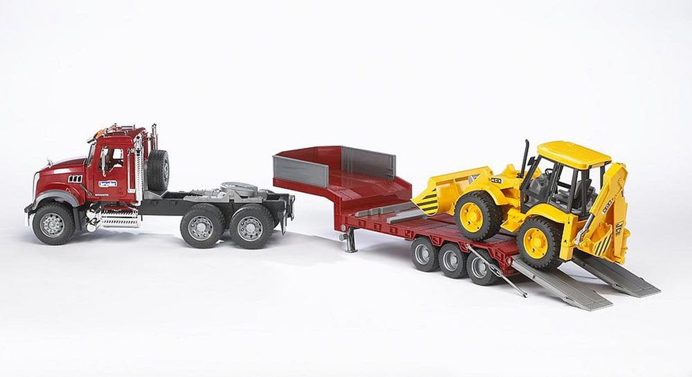 Bruder flatbed truck highlighting folding mirrors for authentic vehicle detail during play.