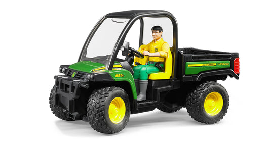 Bruder John Deere Gator XUV 855D cab windows offer clear visibility for imaginative play.