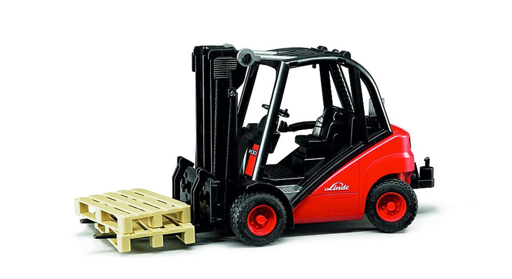 Bruder Linde H30D forklift with two pallets for realistic loading play