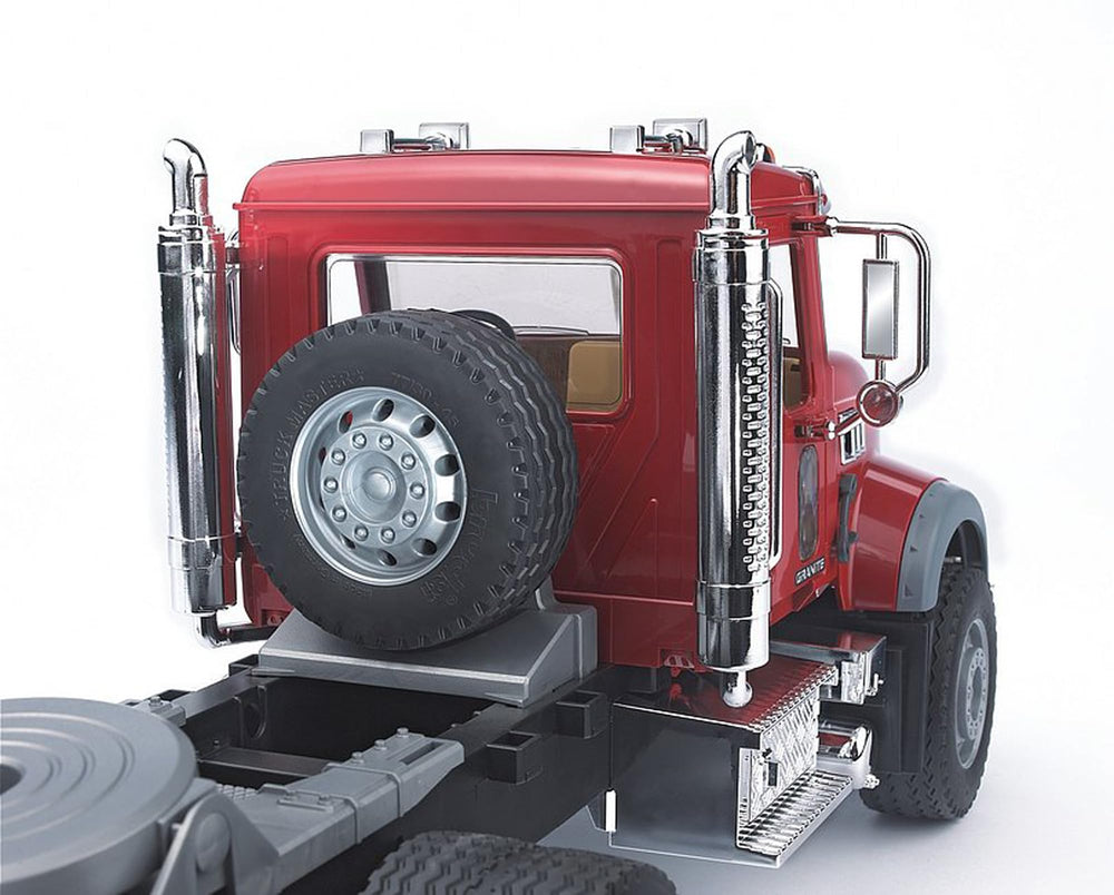 Bruder Mack cab doors open and tilting cab for realistic vehicle setup.