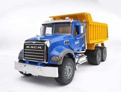 Bruder Mack Granite dump bed tilt action for authentic loading.