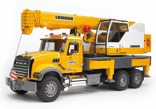 Bruder Mack Granite Liebherr crane truck with 50-inch boom for imaginative play